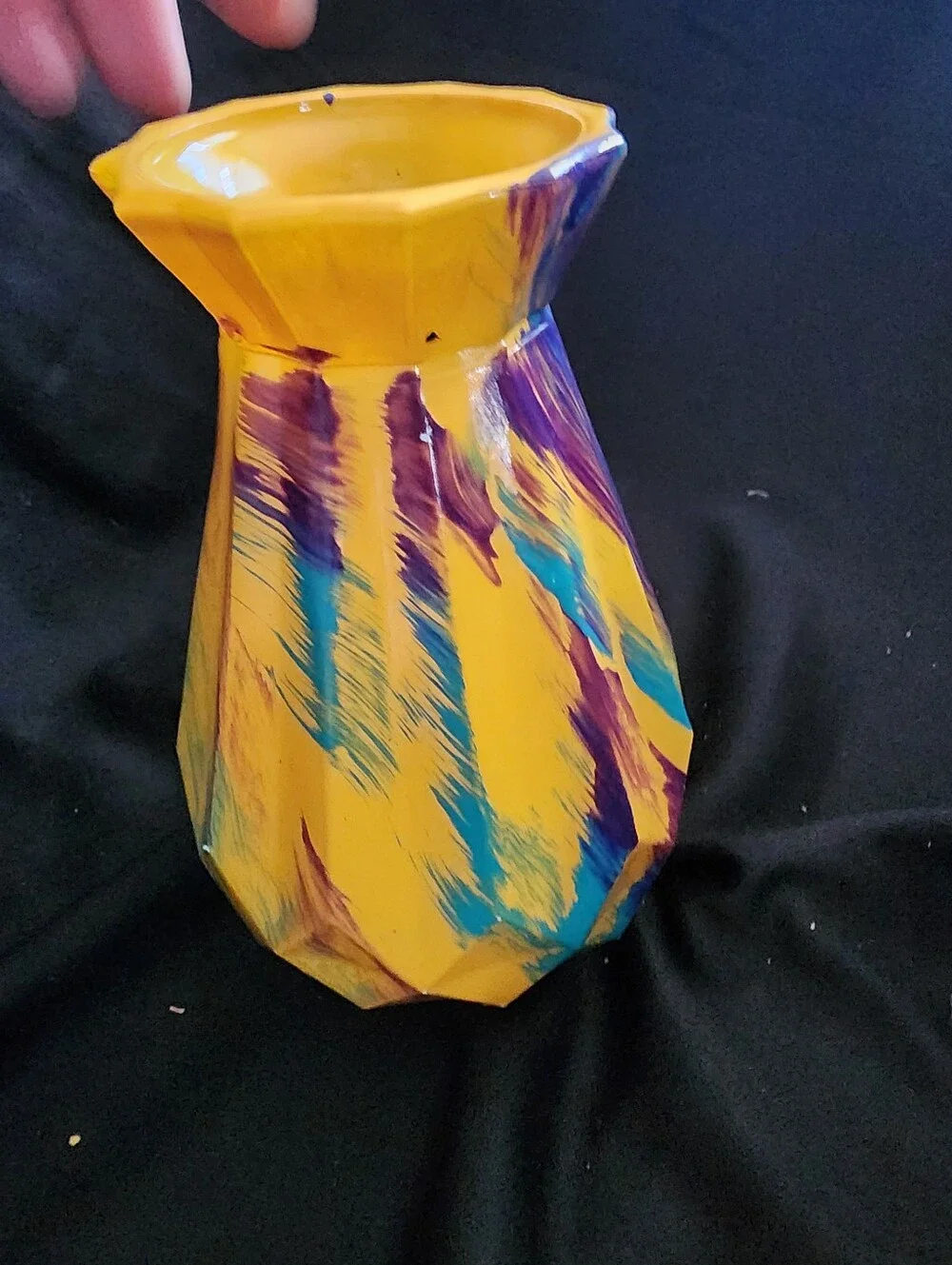 6' Hand-Painted Yellow Ceramic Vase with Purple and Blue Accents